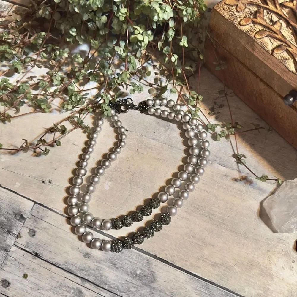BananaβRepublicΒ DoubleβStrandβPearlβ&βRhinestoneβBallβNecklace